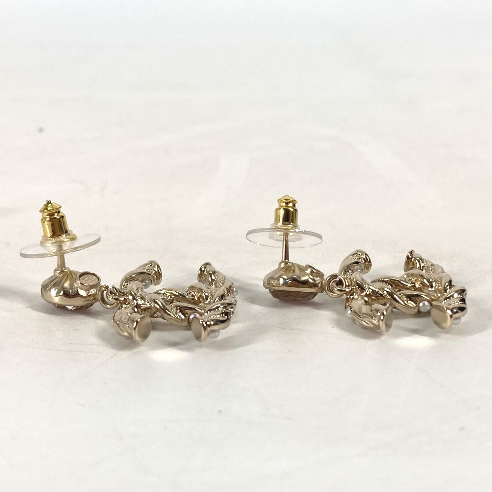 CHANEL Pierce ABB511 metal gold 23B CC COCO Mark Rhinestone Faux Pearl Women
