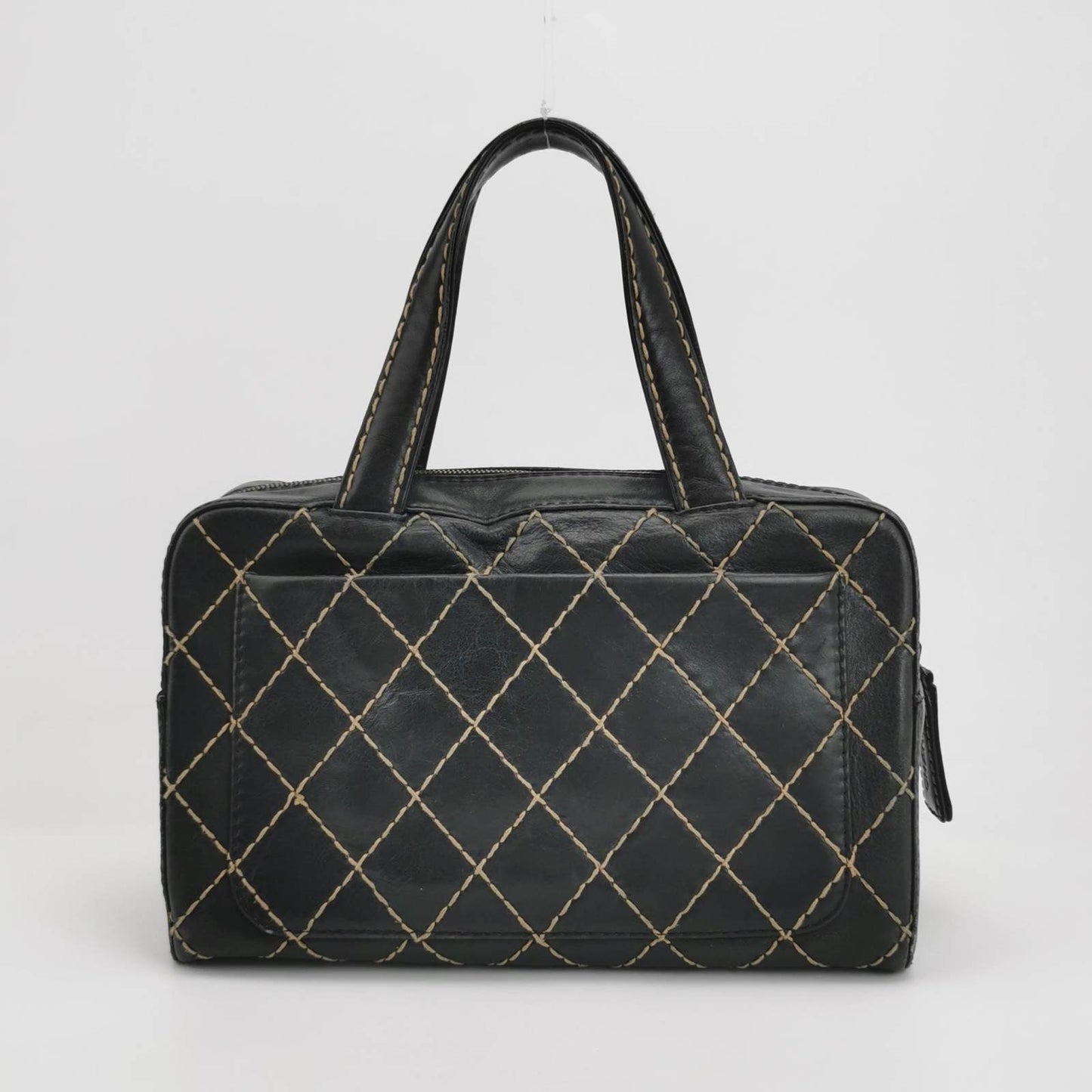 Chanel Surpique Zip Around Satchel Black Quilted Wild Stitch Leather Large