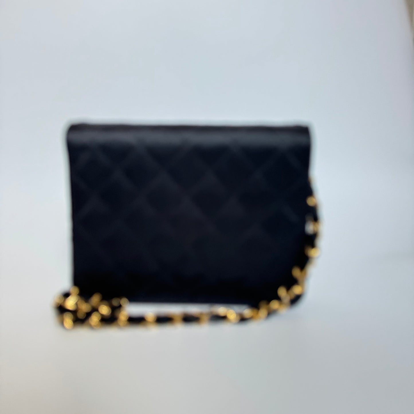 Chanel Vintage Square Wallet on Chain Black Silk Gold Hardware Crossbody Bag, 1986-1988