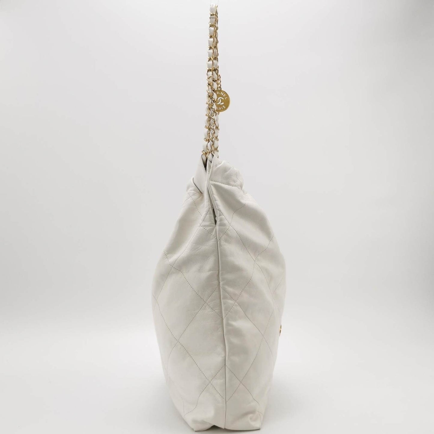 Chanel 22 Hobo Bag Medium Shiny Calfskin Leather White with Gold-tone Hardware