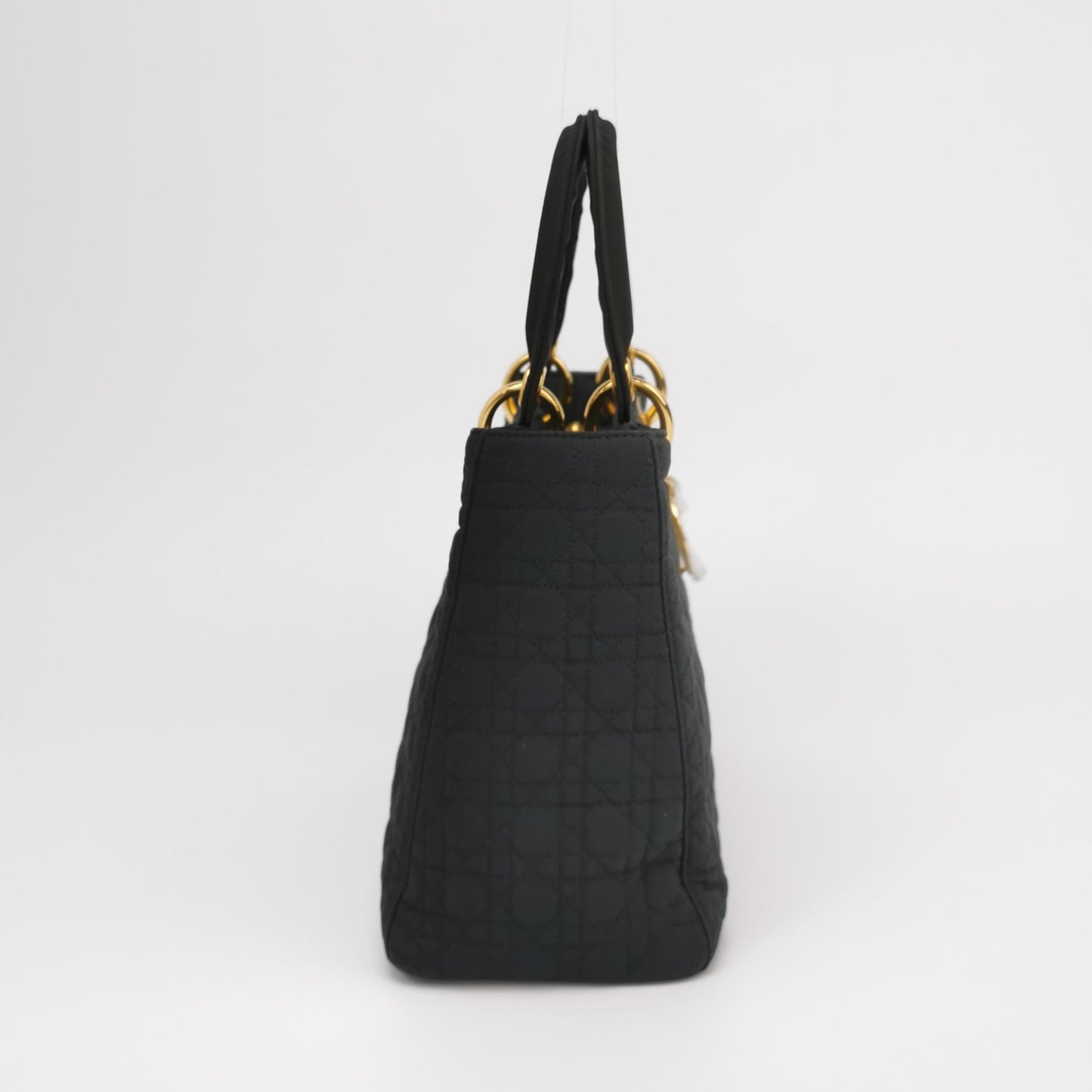Lady Dior Vintage Medium Black Cloth with Yellow Gold-tone Hardware