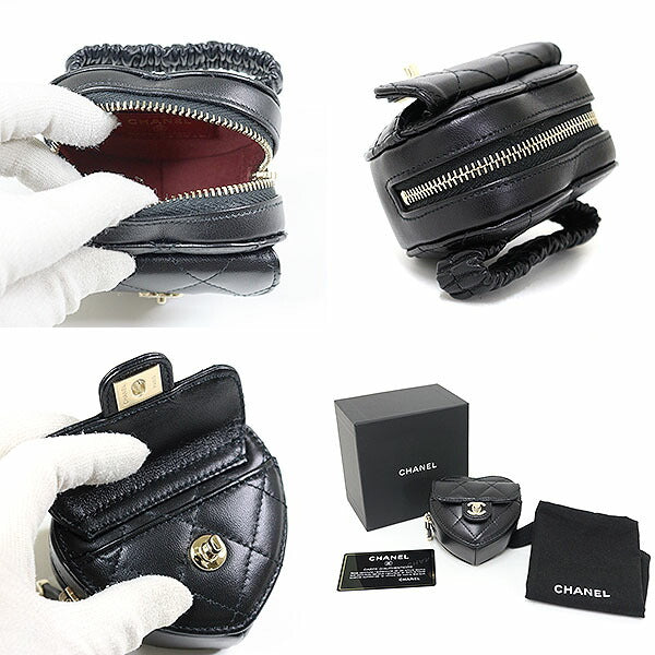 CHANEL Coin case AP2786 lambskin black Heart-shaped arm coin case