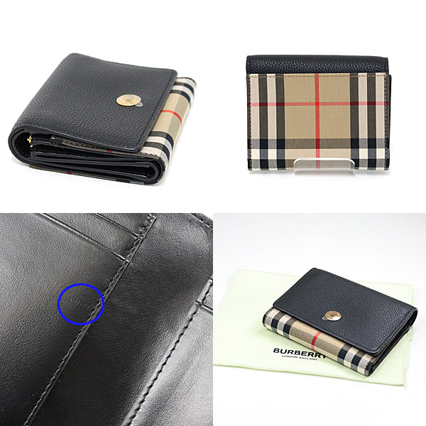 BURBERRY Tri-fold wallet Leather, Polyurethane black Burberry check Women