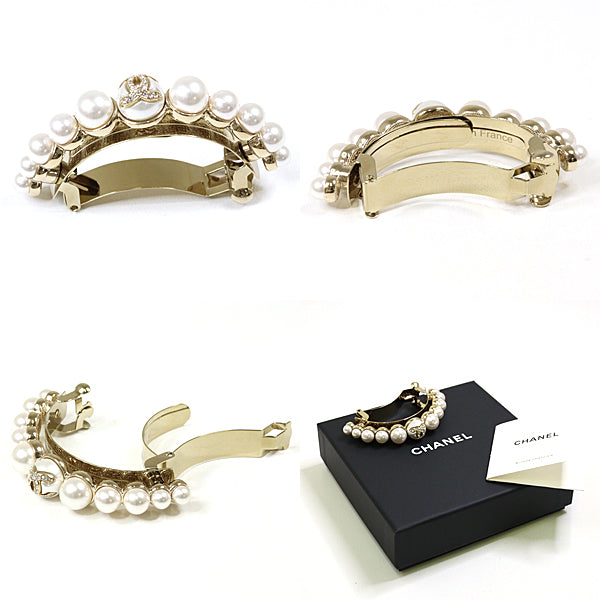 CHANEL Valletta Faux pearls, rhinestones, metal white hair accessory Pony Barrette Women