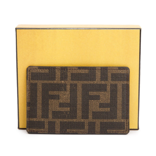 Fendi 2022 Black Leather Brown FF Zucca Canvas Card Case