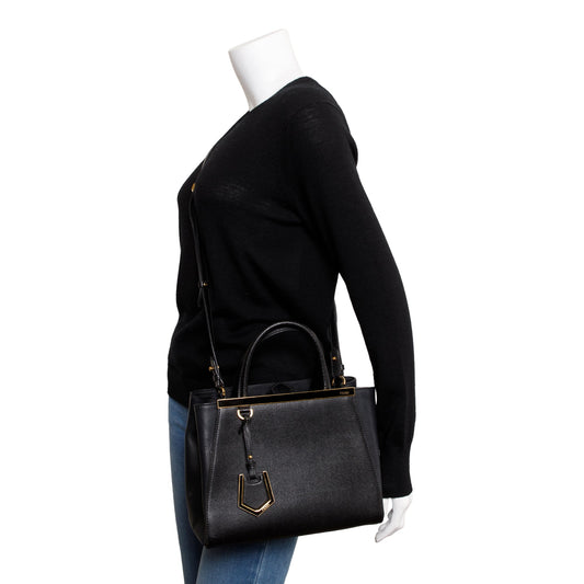 Fendi Black Vitello Elite Leather Petite 2Jours Tote