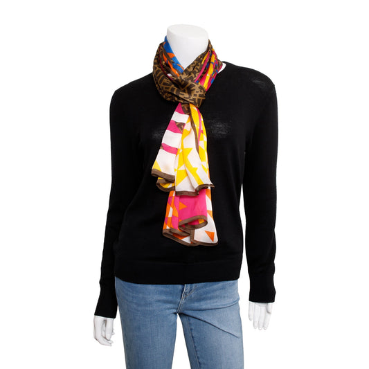 Fendi Brown Zucca FF Logo Silk Foulard