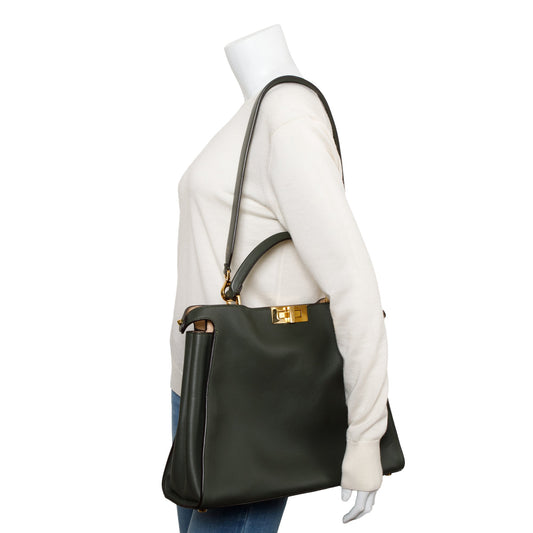 Fendi Green Calfskin Leather Large Peekaboo Bag