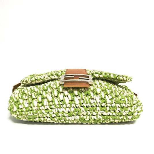 Fendi Green Straw Baguette Bag
