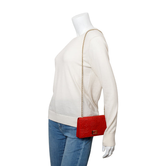 Fendi Red Logo Embossed Nappa Leather Chain Clutch Bag