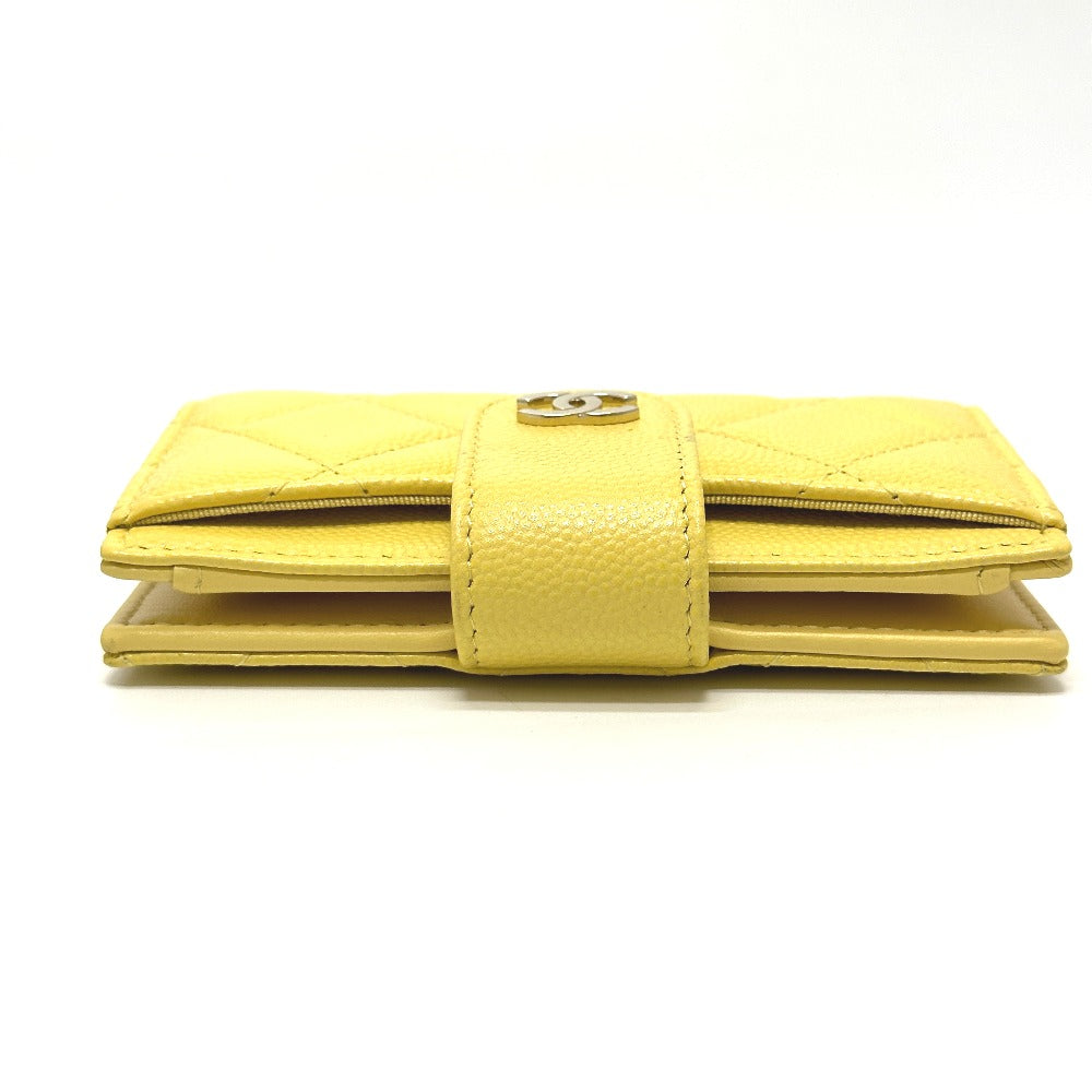 CHANEL Coin case AP1991 Caviar skin yellow CC COCO Mark classic small wallet Women