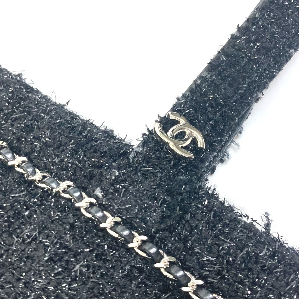 CHANEL Tote Bag A94646 tweed black CC COCO Mark Rhinestone Pearl Robot Large Chain Women