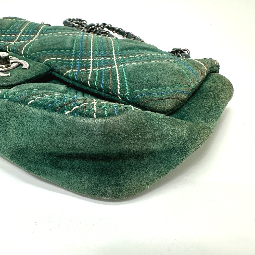 CHANEL Shoulder Bag suede green CC COCO Mark Matrasse 25 Women