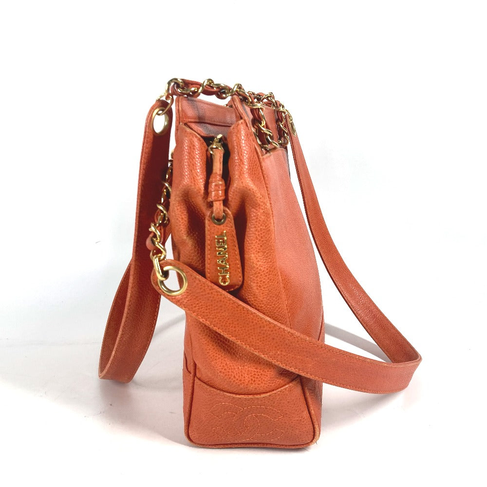 CHANEL Tote Bag Caviar skin Orange Chain bag Triple Coco CC COCO Mark Women