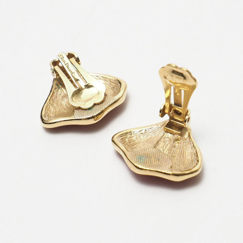 Dior Earring Gold Plated, Resin Orange Seashell motif Vintage Shell Women
