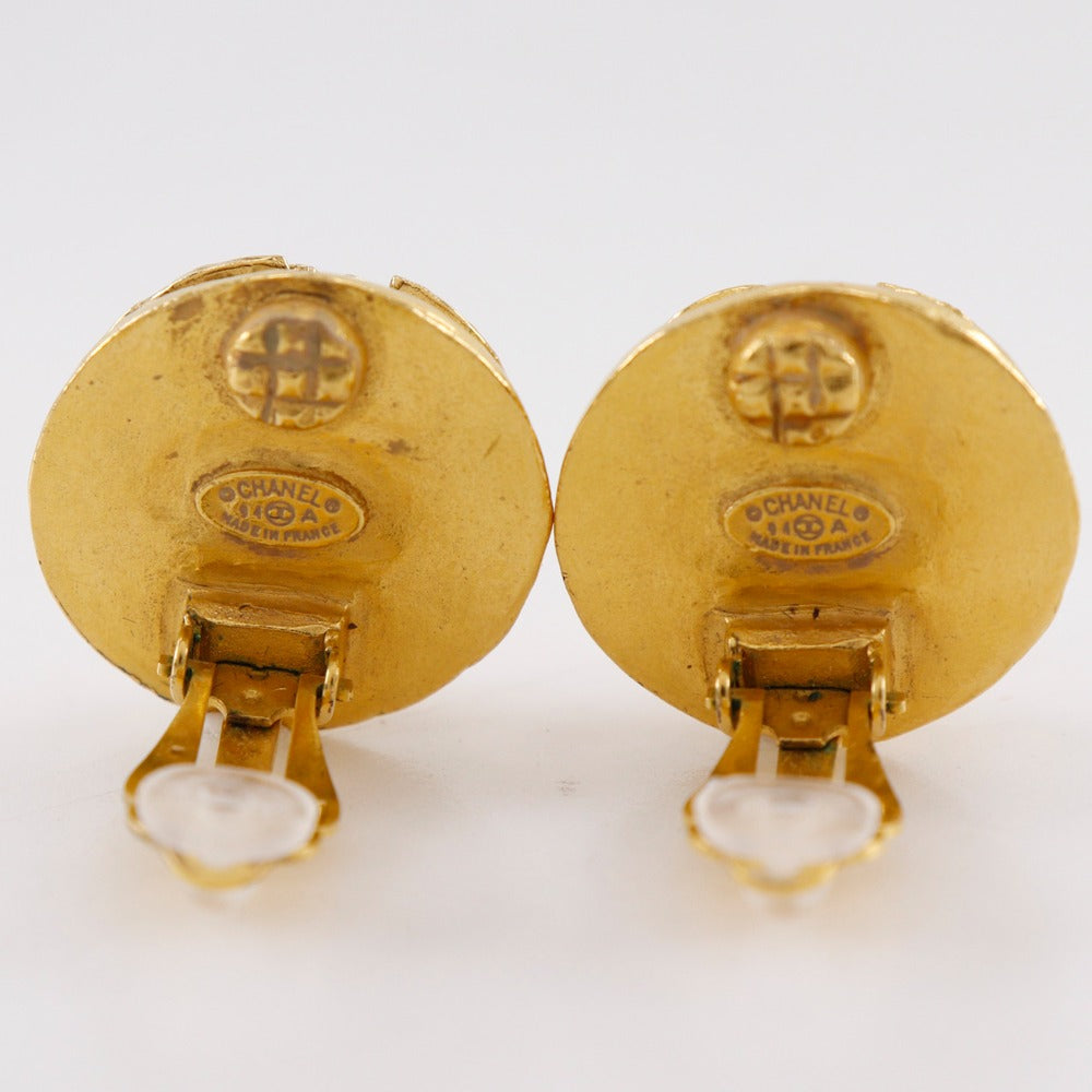 CHANEL Earring Plated Gold, Faux Pearl gold vintage Triple COCO Mark Women