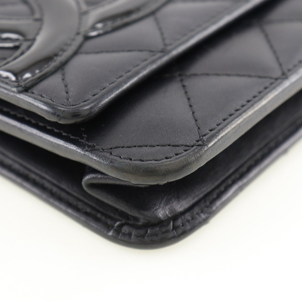 CHANEL Long Wallet Purse A46646 Calfskin, enamel black Cambon line Chain wallet Women