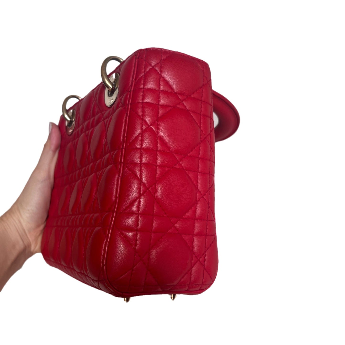 Lady Dior Small My Abcdior Red Lambskin Cannage Leather