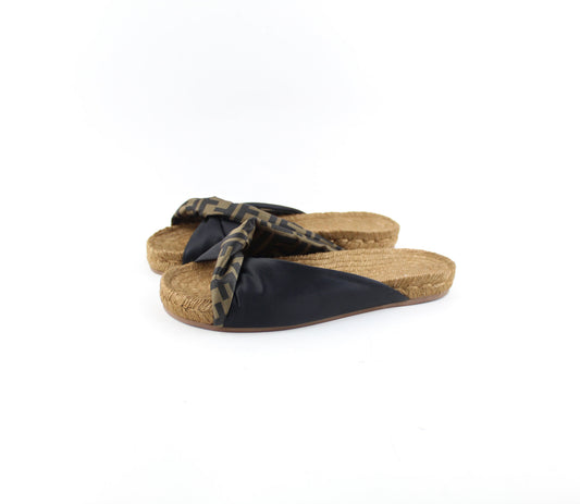 FENDI TWISTED SATIN ESPADRILLE SLIDE SANDALS