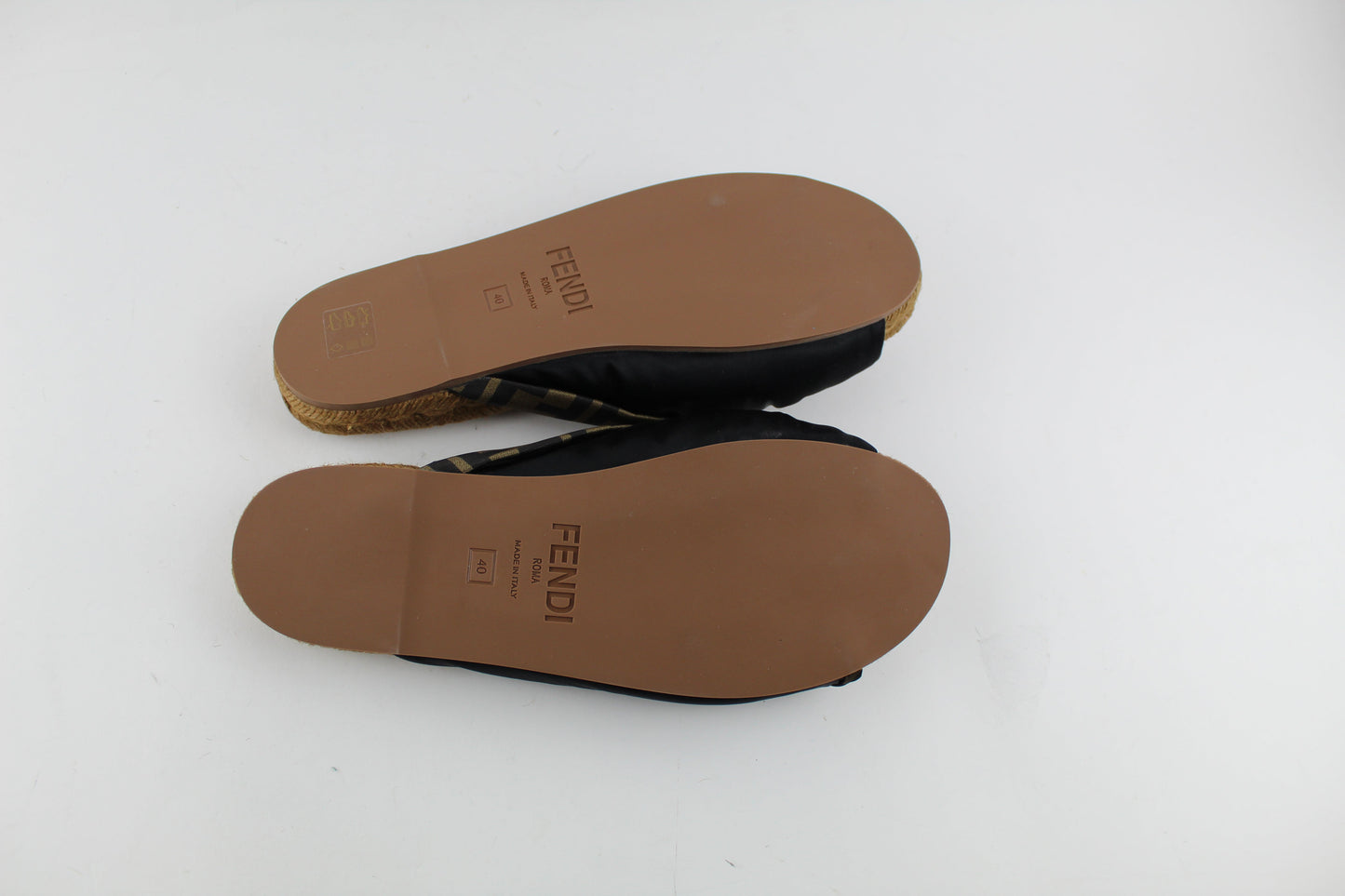 FENDI TWISTED SATIN ESPADRILLE SLIDE SANDALS