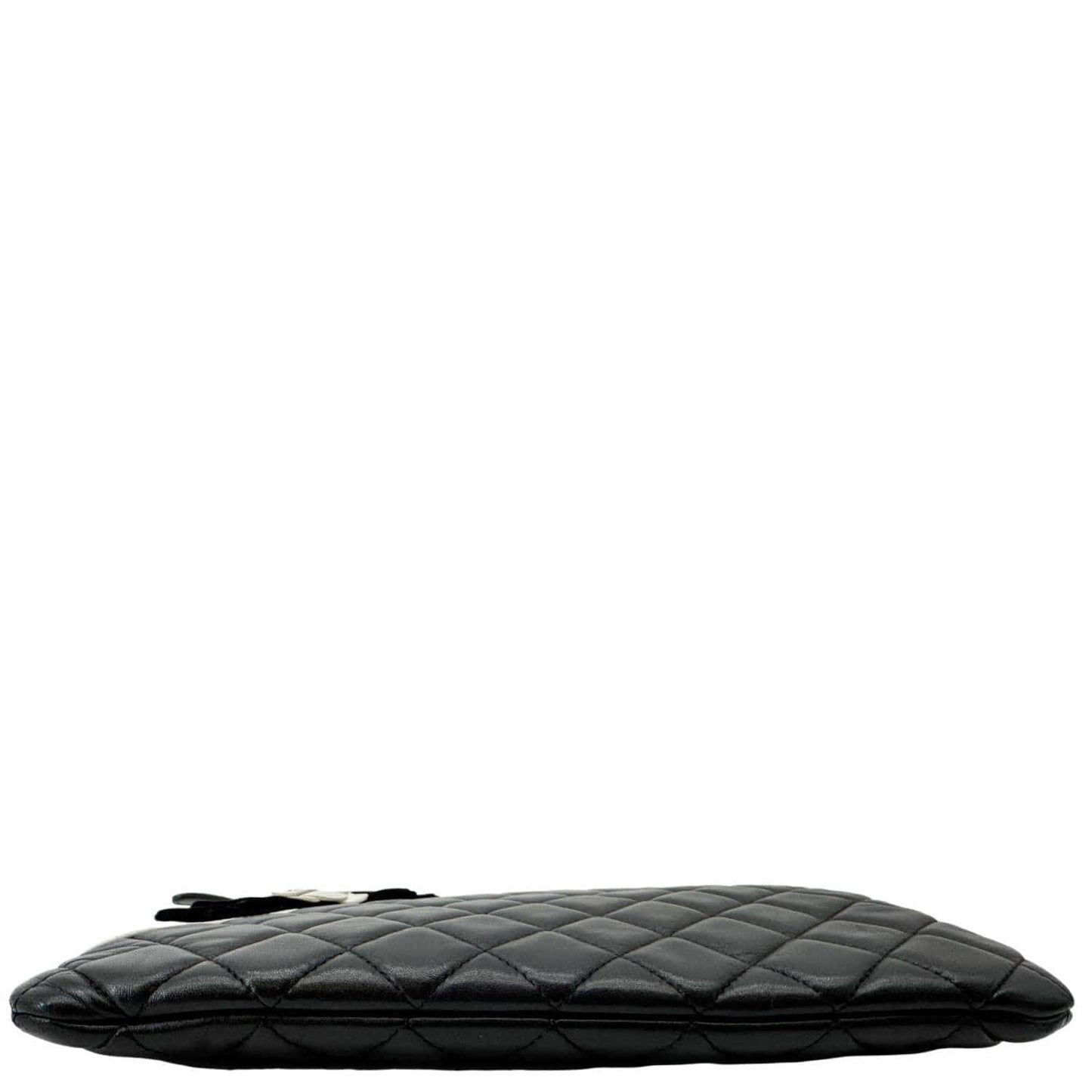 CHANEL Camellia O Case Medium Quilted Leather Clutch Black
