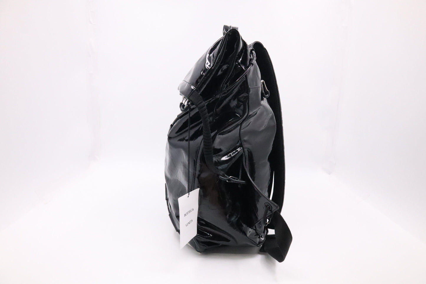 Bottega Veneta Tent Truck Backpack in Black Patent Leather