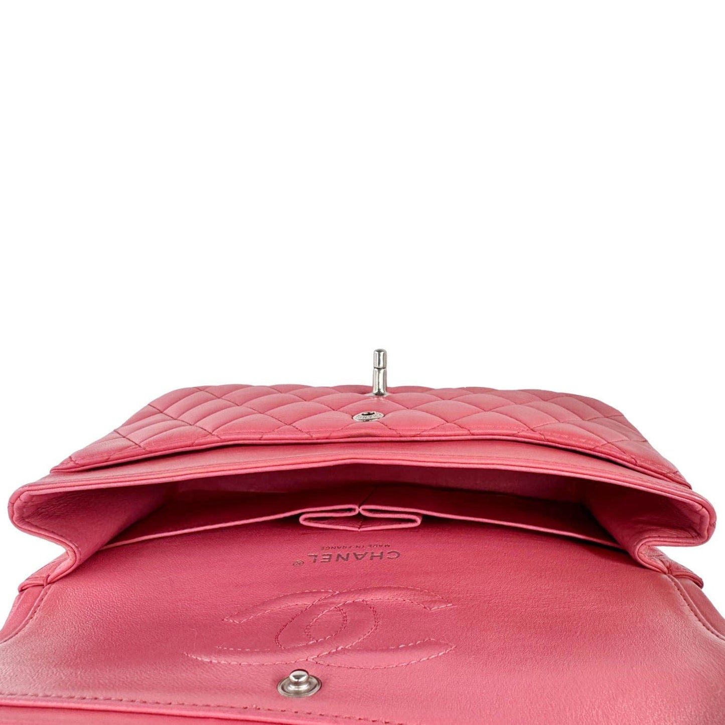 CHANEL Classic Double Flap Medium Quilted Leather Shoulder Bag Salmon Pink