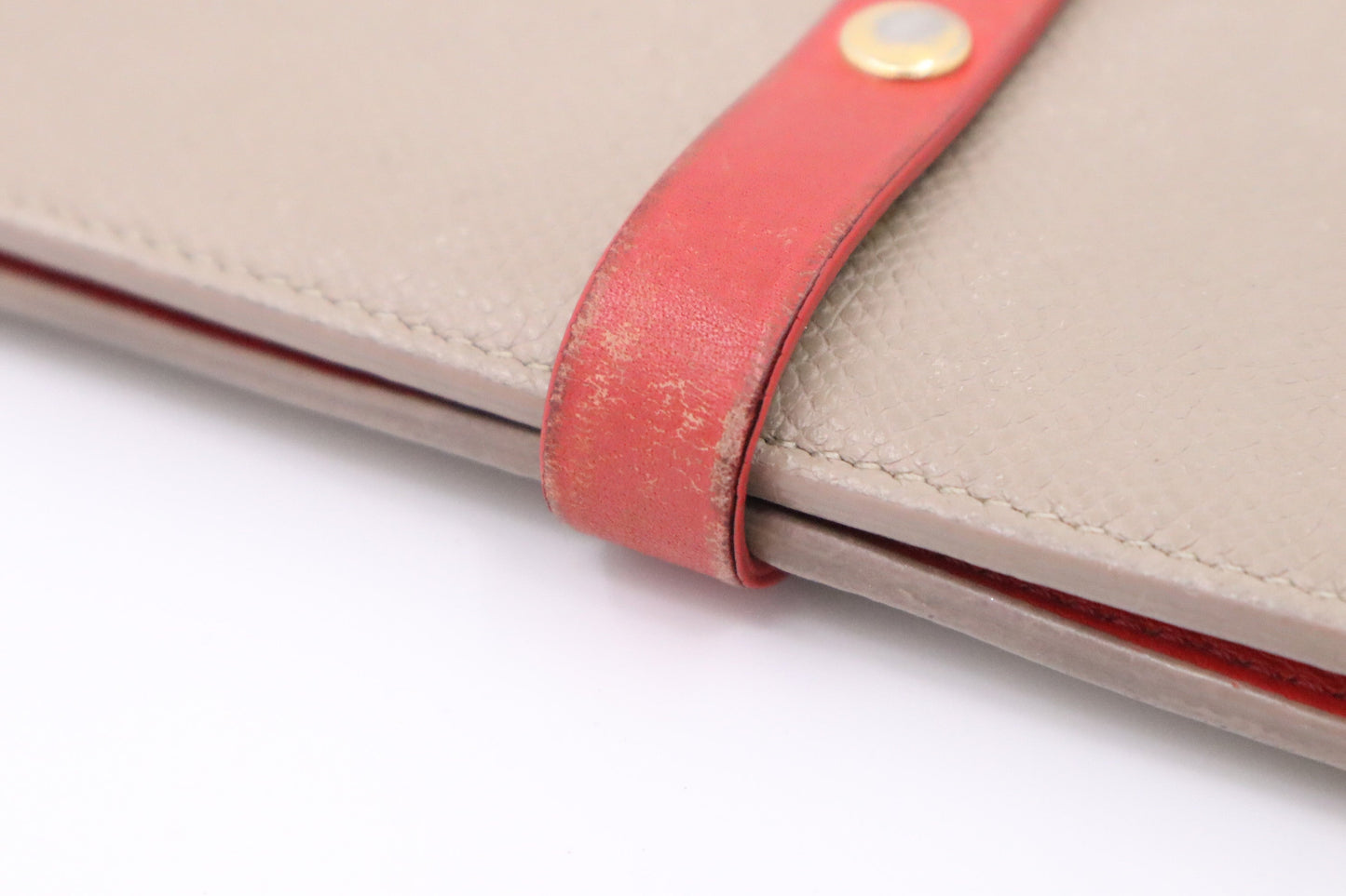 Celine Long Wallet in Tan Leather and Red Accents