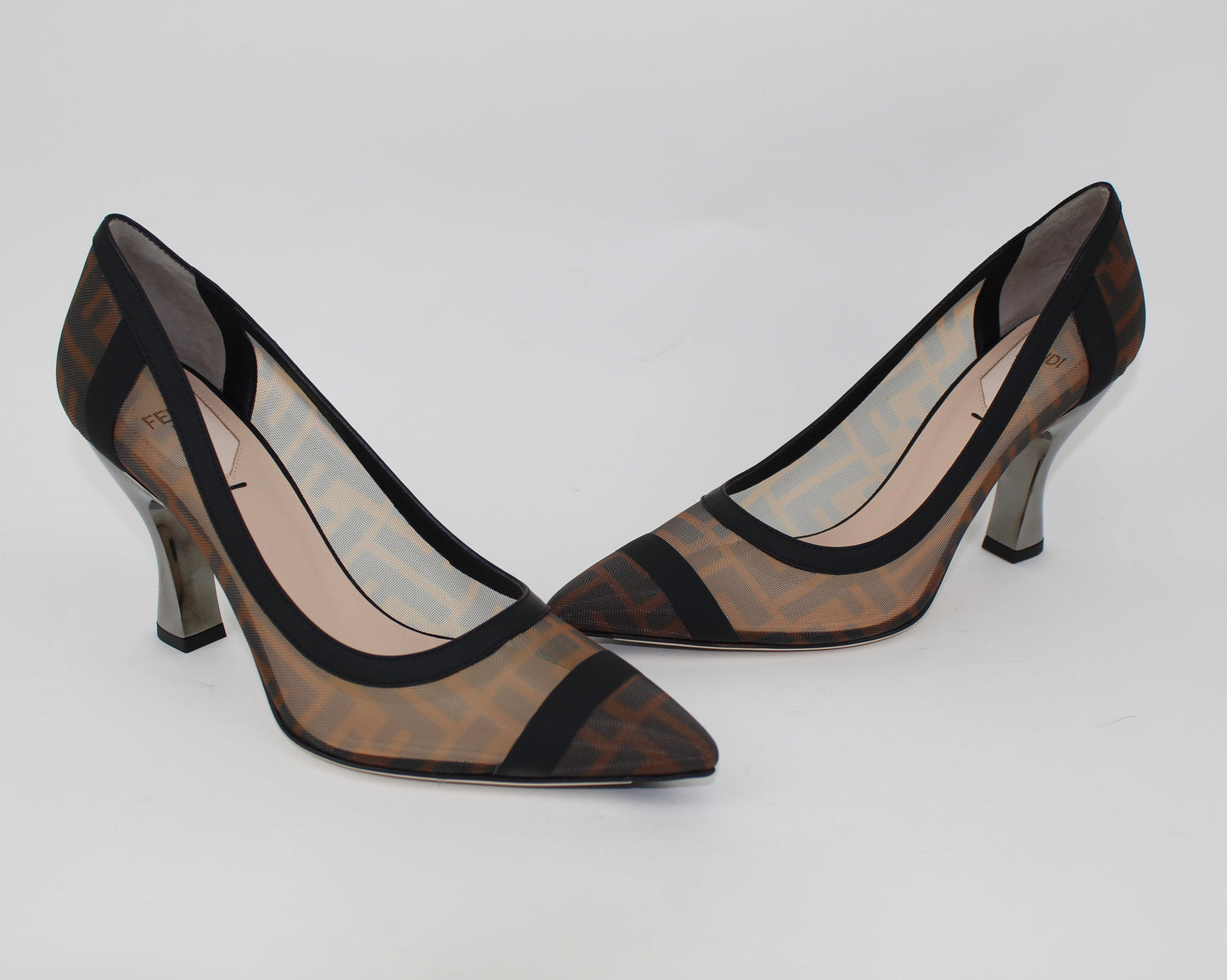 FENDI MESH AND BLACK LEATHER PUMPS