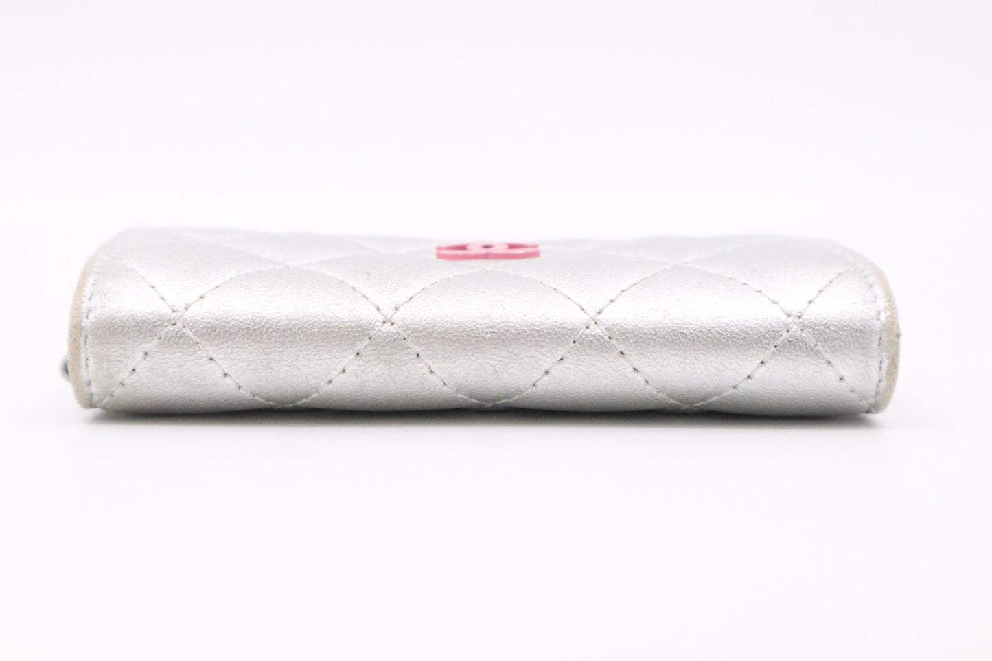Chanel Card Case in Silver Matelassé Leather