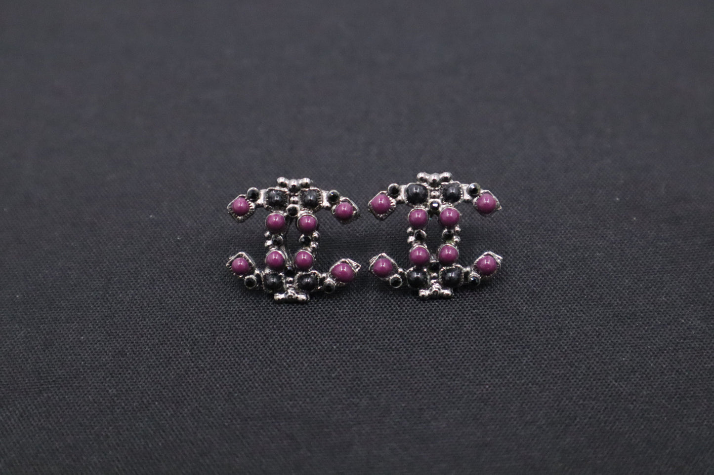 Chanel Stud Earrings with Black & Purple Stones