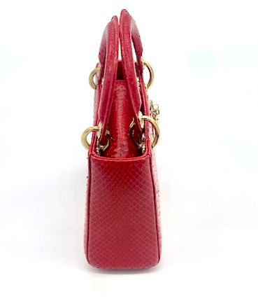 CHRISTIAN DIOR LADY DIOR MINI RED PYTHON BAG