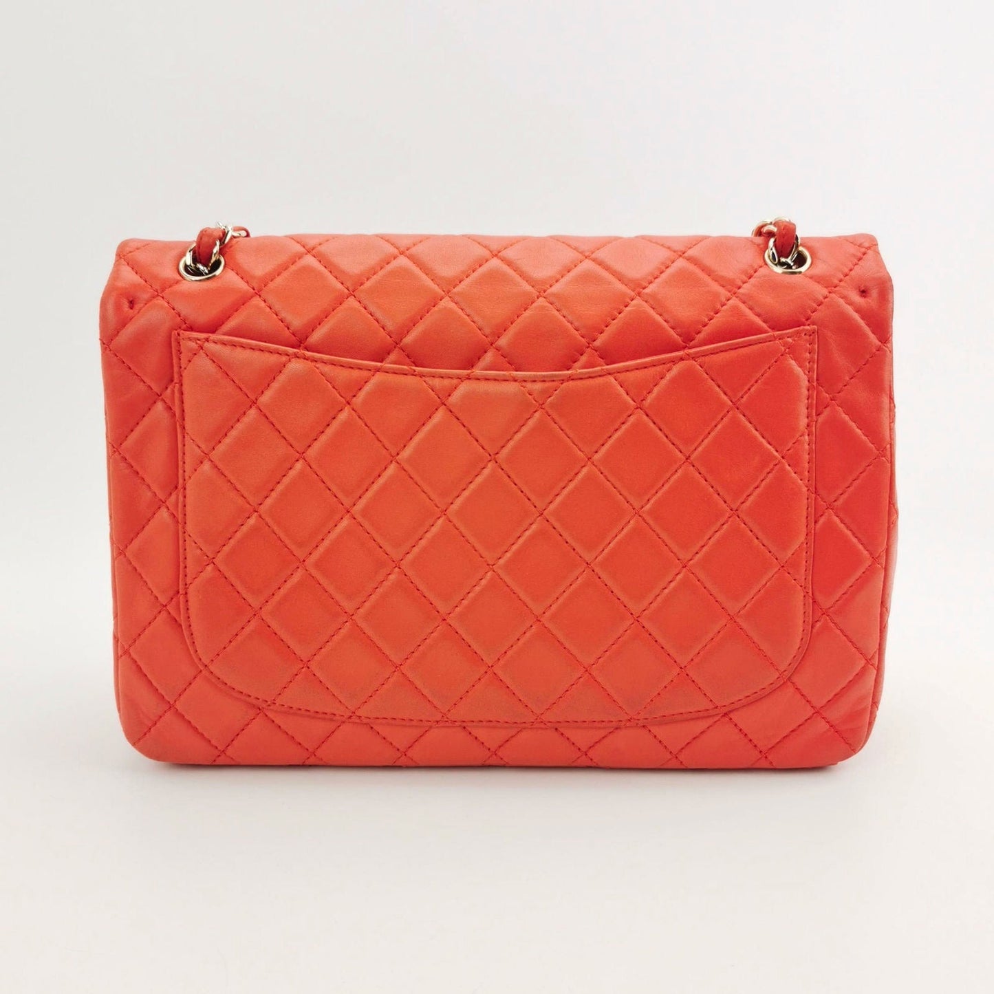 Chanel Classic Flap Maxi Orange Leather Giant CC Logo