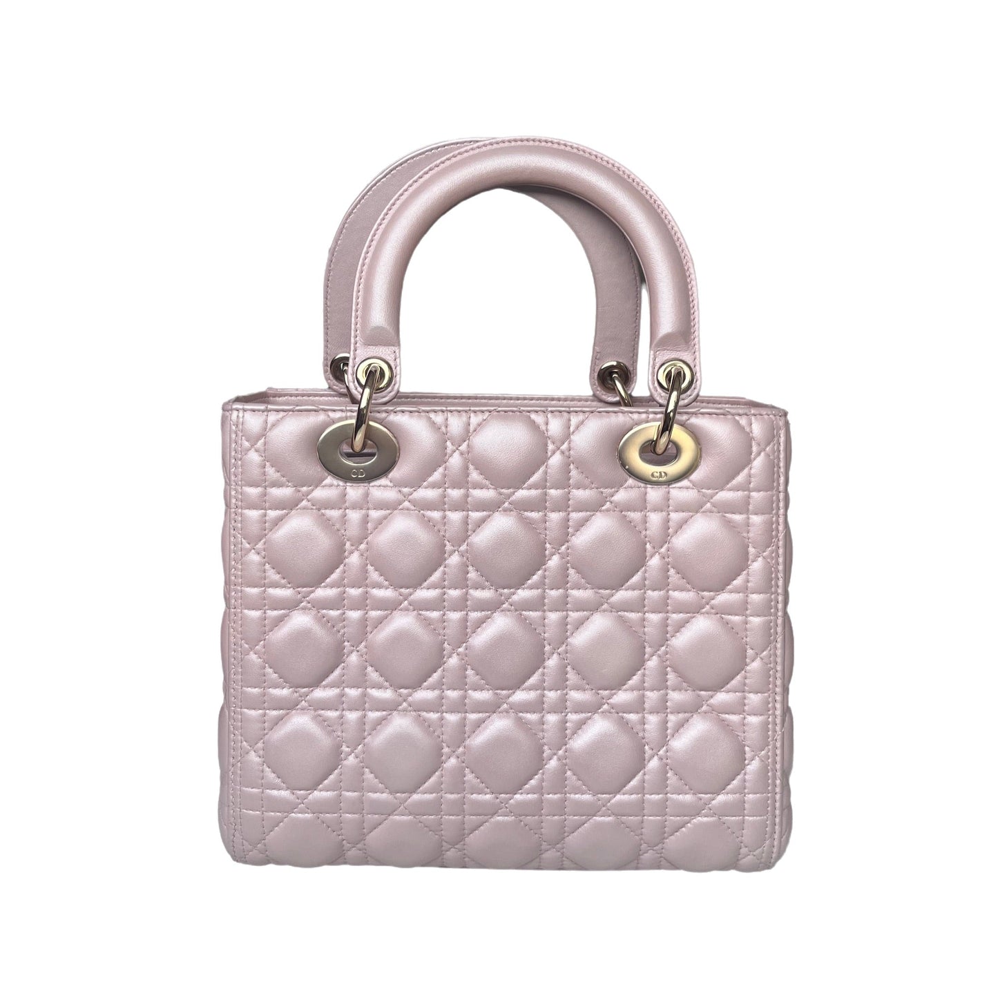 Lady Dior Medium Handbag Pearlescent Pink Cannage Leather Gold Hardware