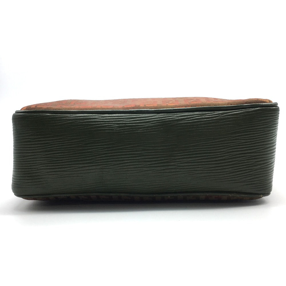 FENDI Shoulder Bag PVC / Leather Khaki x Brown type Zucchino ZuccaPattern logoPattern pochette Vintage old Women