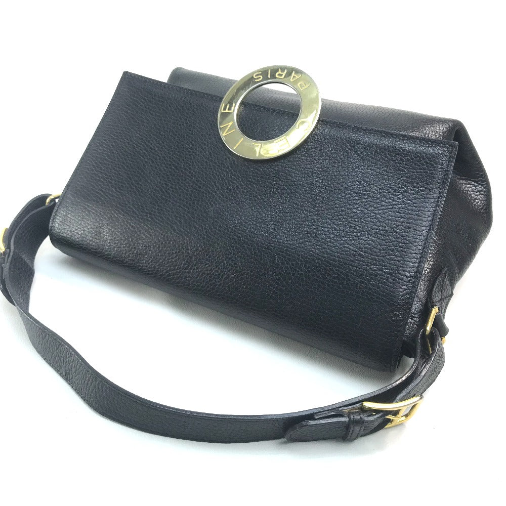 CELINE Handbag leather Black x Gold Metal vintage Circle logo Women