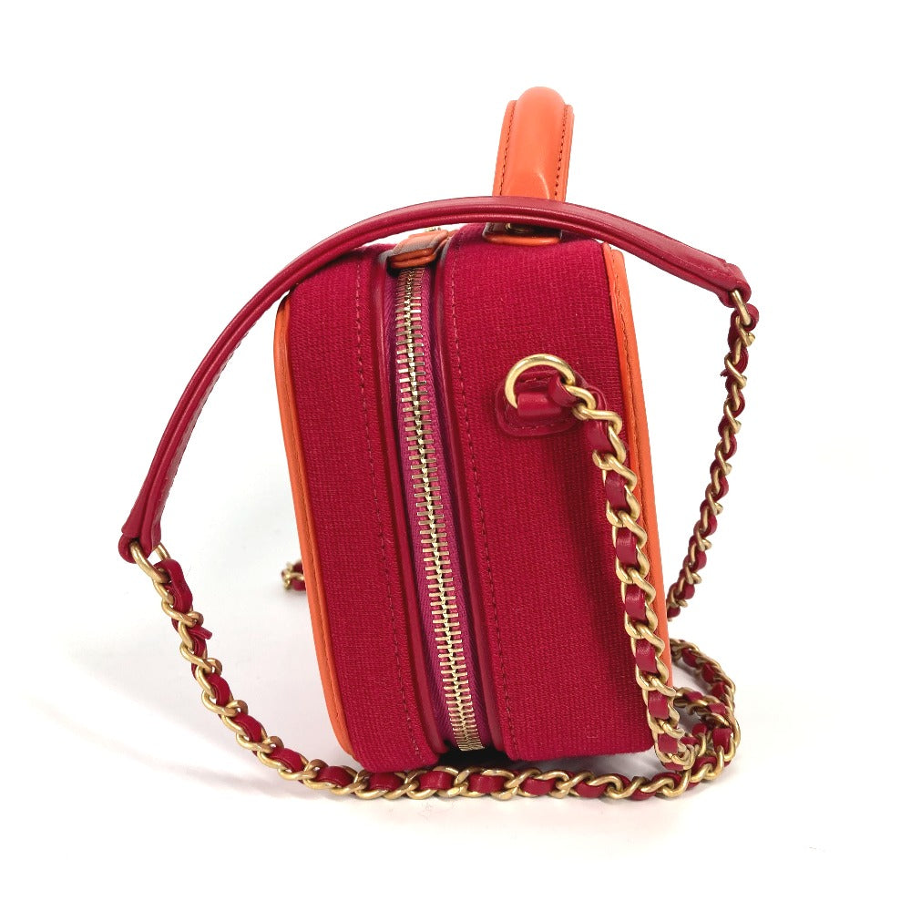 CHANEL Shoulder Bag Canvas / leather Red COCO Mark Crossbody CC filigree vanity bag