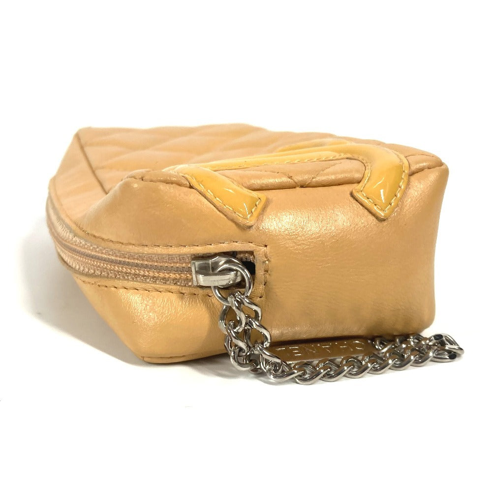 CHANEL Pouch leather beige Cambon line CC COCO Mark Women