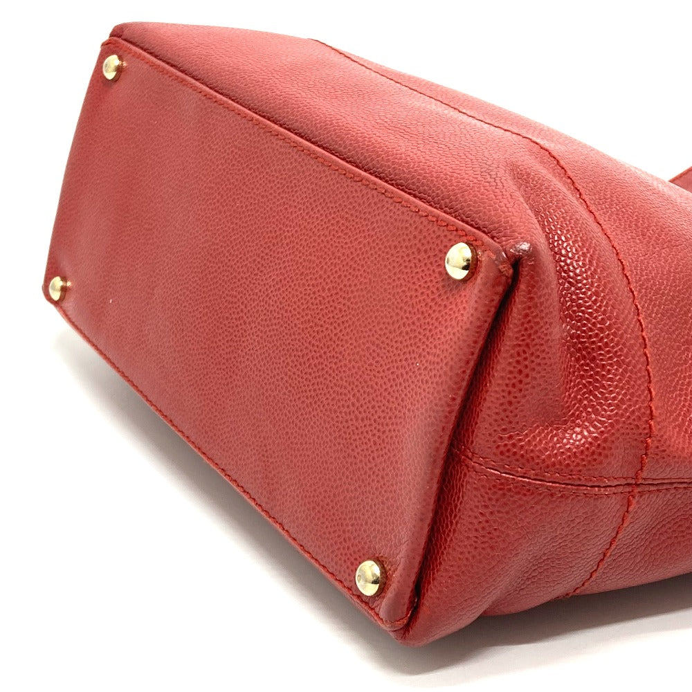 CHANEL Tote Bag Caviar skin Red CC COCO Mark Wood-like drawstring type Women