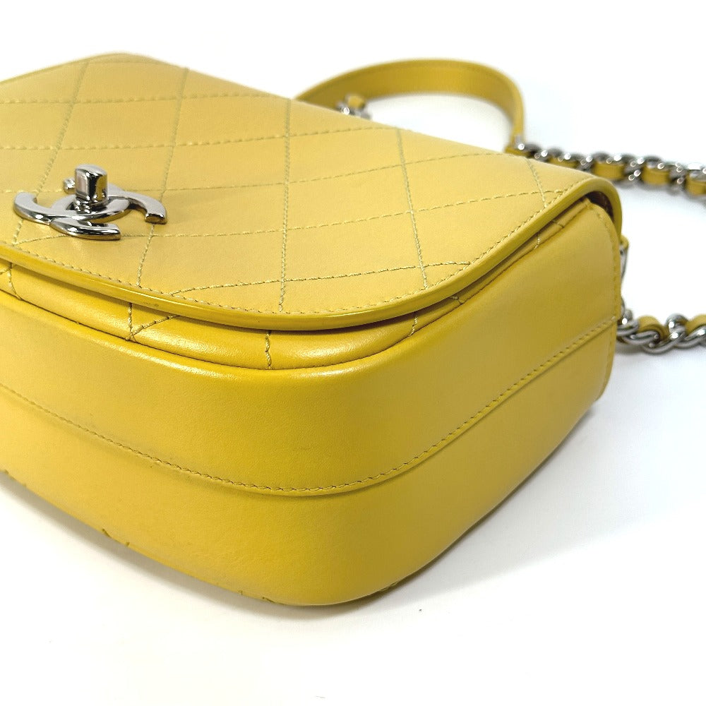 CHANEL Shoulder Bag Calfskin Yellow type CC COCO Mark stitch matelassé