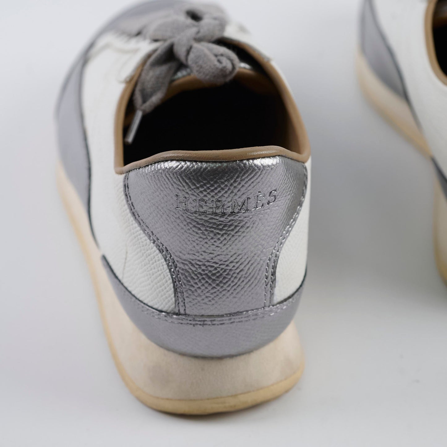 Hermes Femme Goal Sneakers Silver/White Size 38