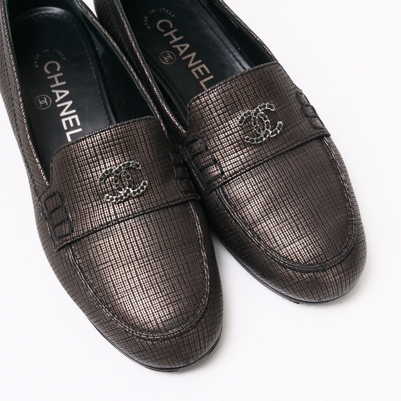 CHANEL loafers G35067 leather Metallic color Metal: Silver Women 36.5C