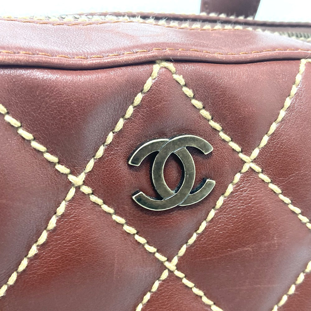 CHANEL Handbag Calfskin Brown CC COCO Mark Wild stitch Women