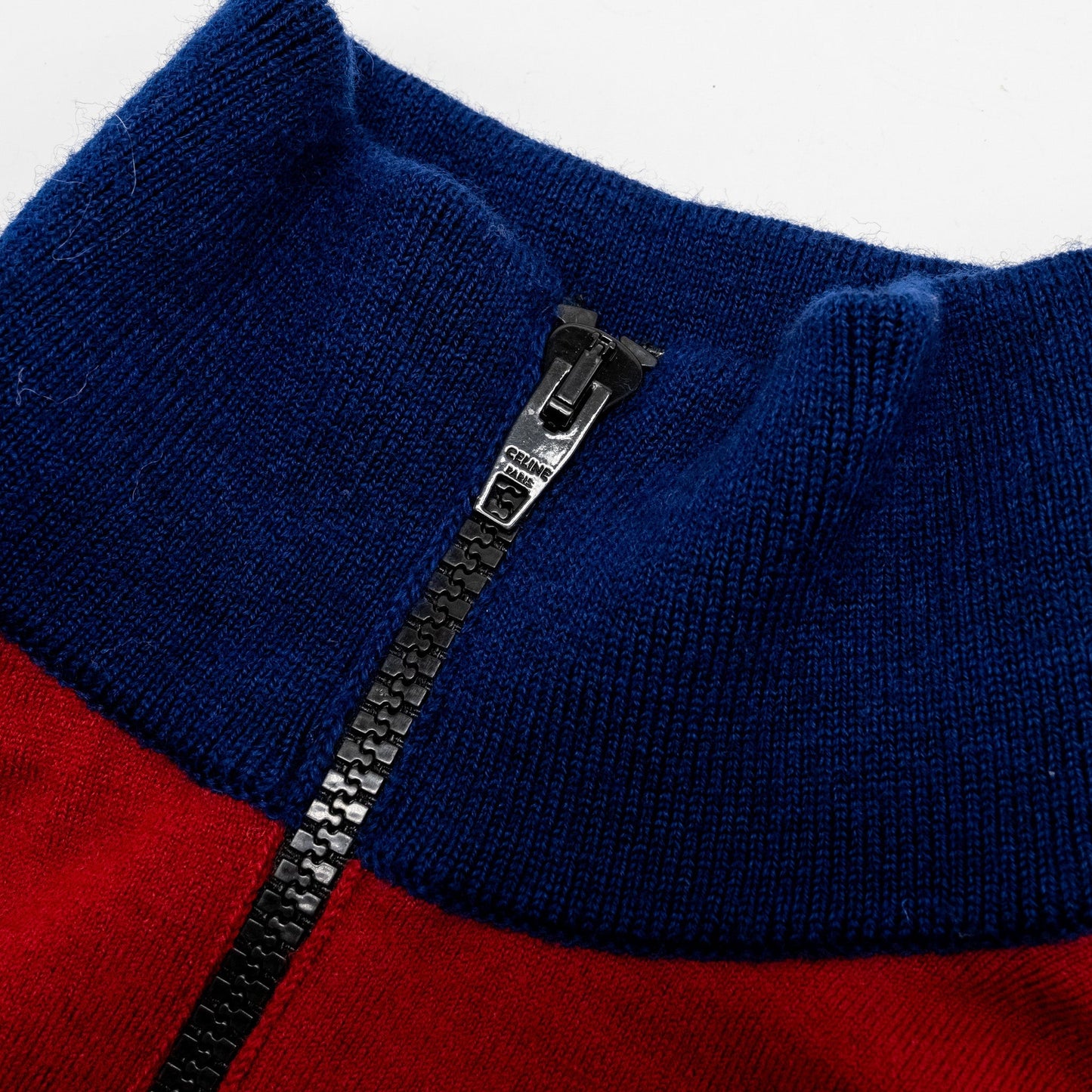 Celine Size S Triomphe Zip Jacket Wool Red/Navy/White