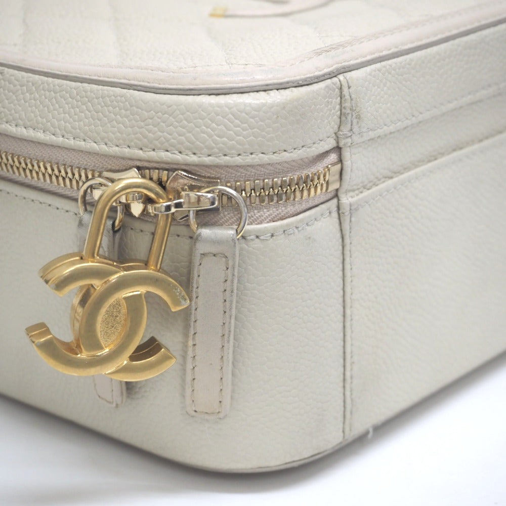 CHANEL Shoulder Bag Matt caviar skin beige CC filigree vanity COCO Mark Women