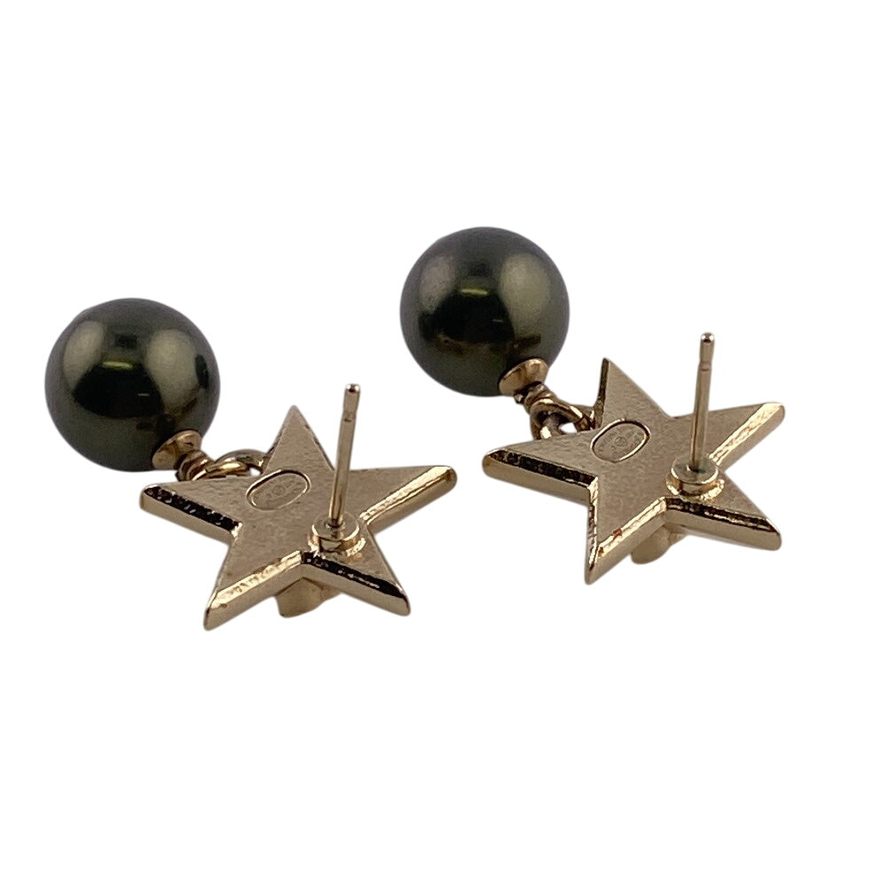 CHANEL Pierce Gold Plated gold A17C COCO Mark Star Pearl Women