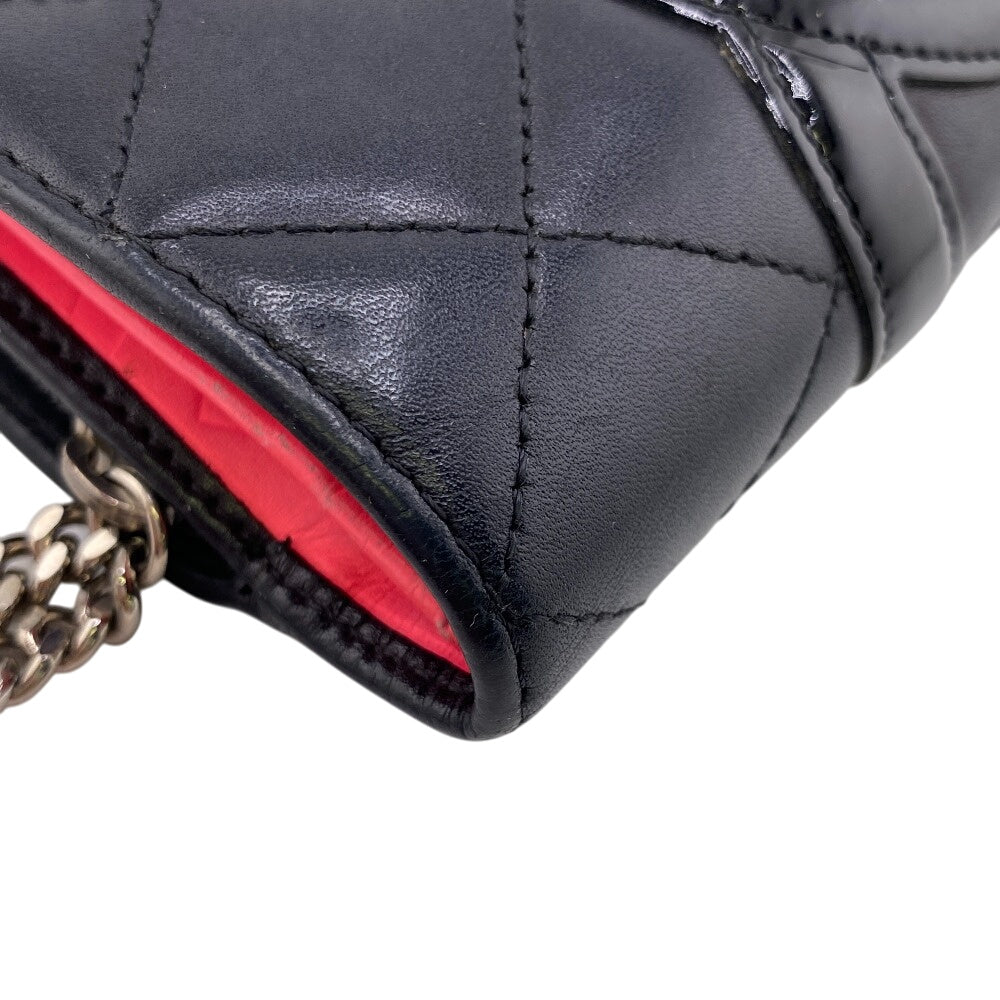 CHANEL Bifold Wallet leather black Compact zip Cambon Women