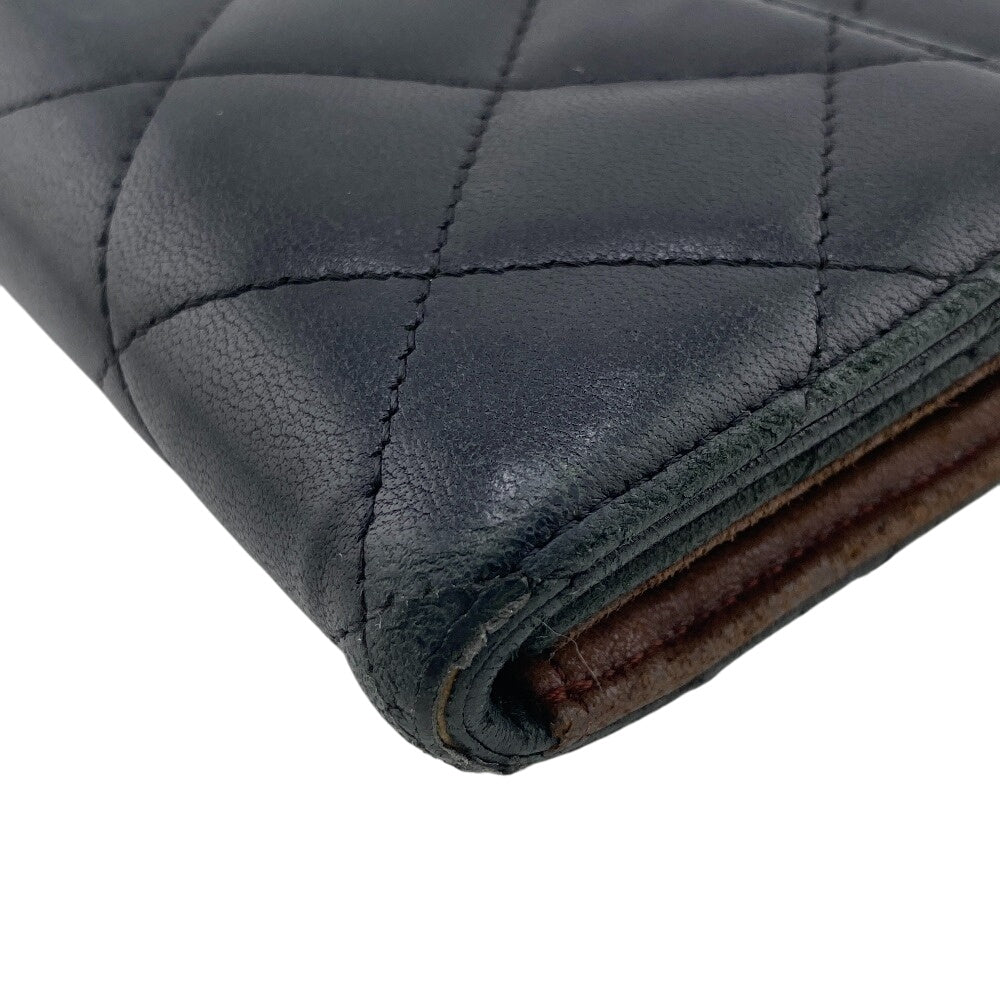 CHANEL Long Wallet Purse leather black Matrasse