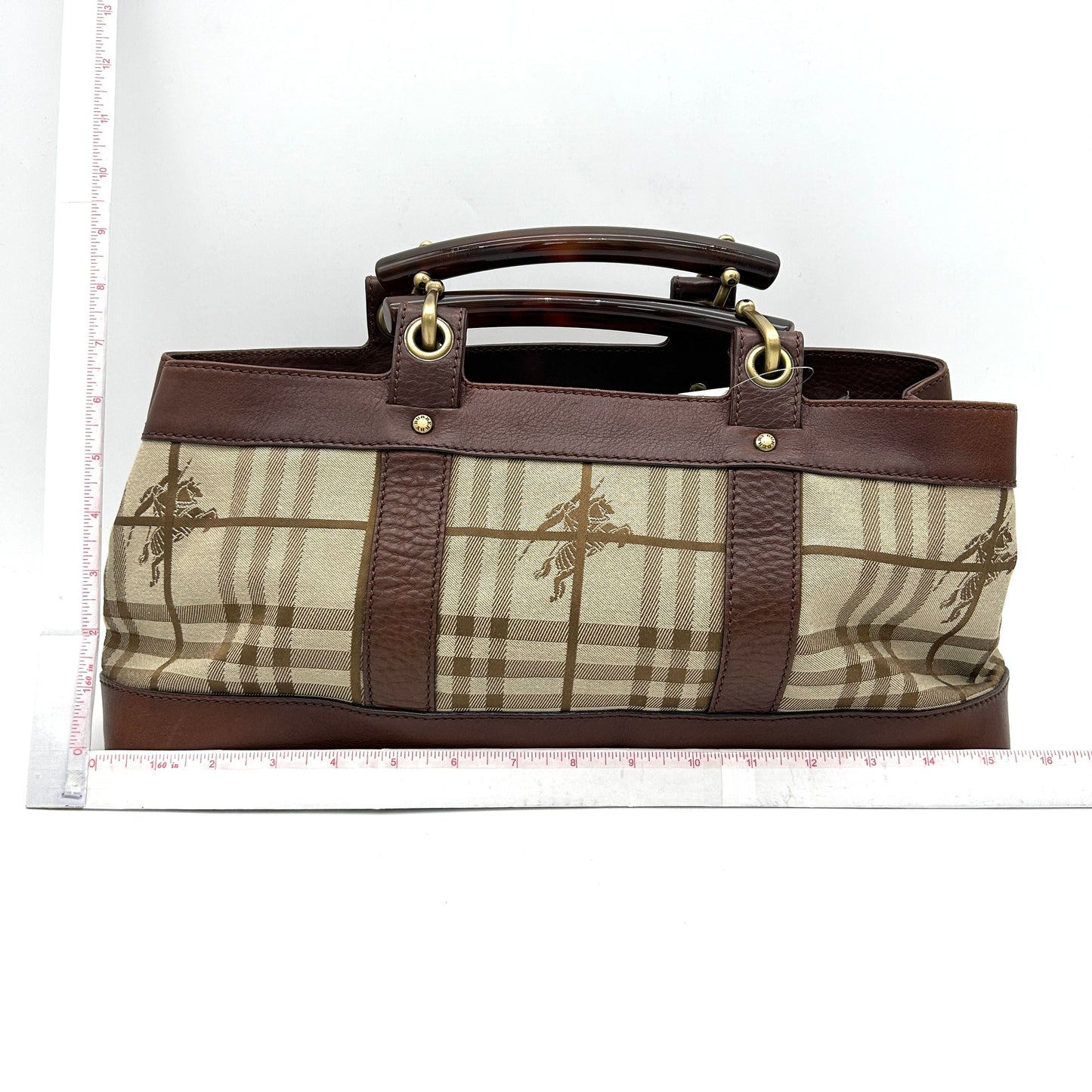 Luxury Burberry Brown/Beige Haymarket Check Canvas and Leather Middle Zip Tote bb5526cc