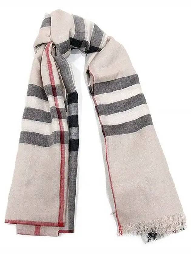 Luxury Burberry Check Lightweight Wool Silk Scarf Beige